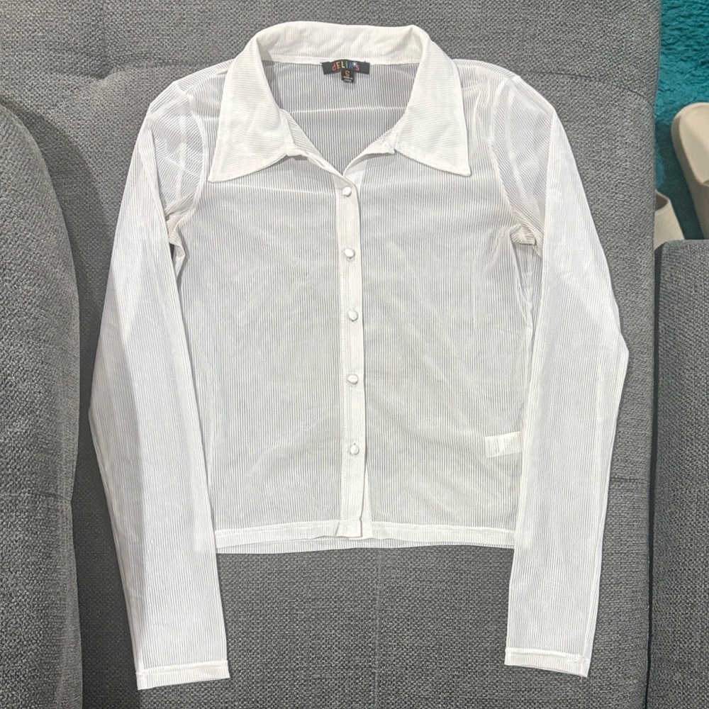dELiA*s x Dollz Kill White Mesh Button down Size XS